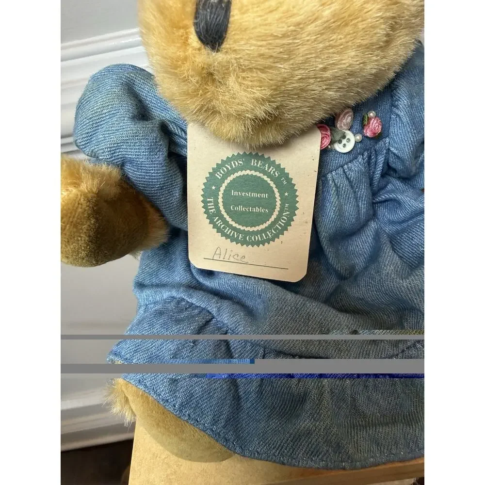 Boyds Bears Alice Plush Bear 13” Blue Dress Archive Collection Vintage 1994